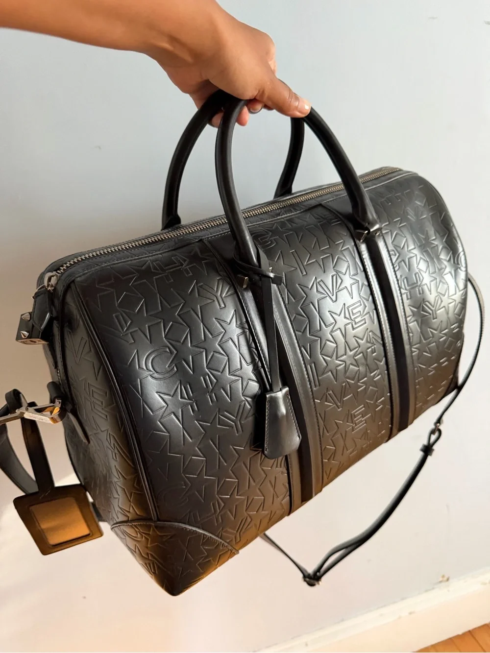 Givenchy Star and Logo Embossed Leather Weekender Duffle Bag